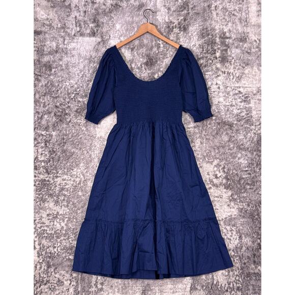 New Hill House Dress XL Womens The Louisa Nap Blue Cotton Smocked Midi - Picture 3 of 9